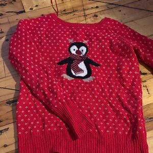 Shrinking Violet Red Penguin Crew Neck Sweater